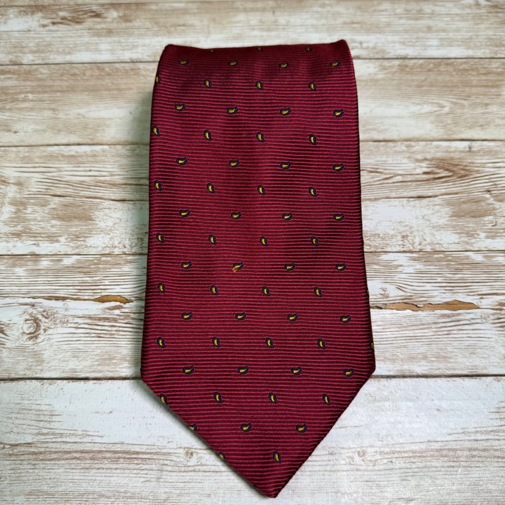 Brooks Brothers Tie Mens One Size Burgundy Silk Paisley Ribbed Made‎ In USA